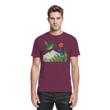 Front view of a Burgundy Arvenzo Bloom Wing unisex shirt with a stylish floral wing graphic.