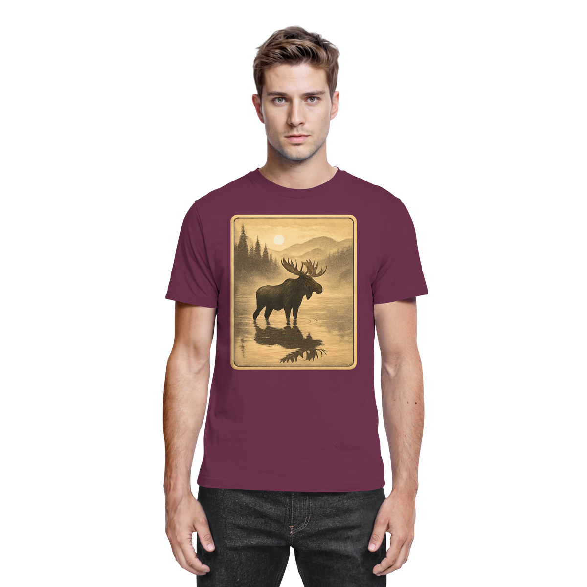 Front view of Arvenzo Calm Shore unisex shirt in burgundy, showcasing a relaxed fit and premium fabric.