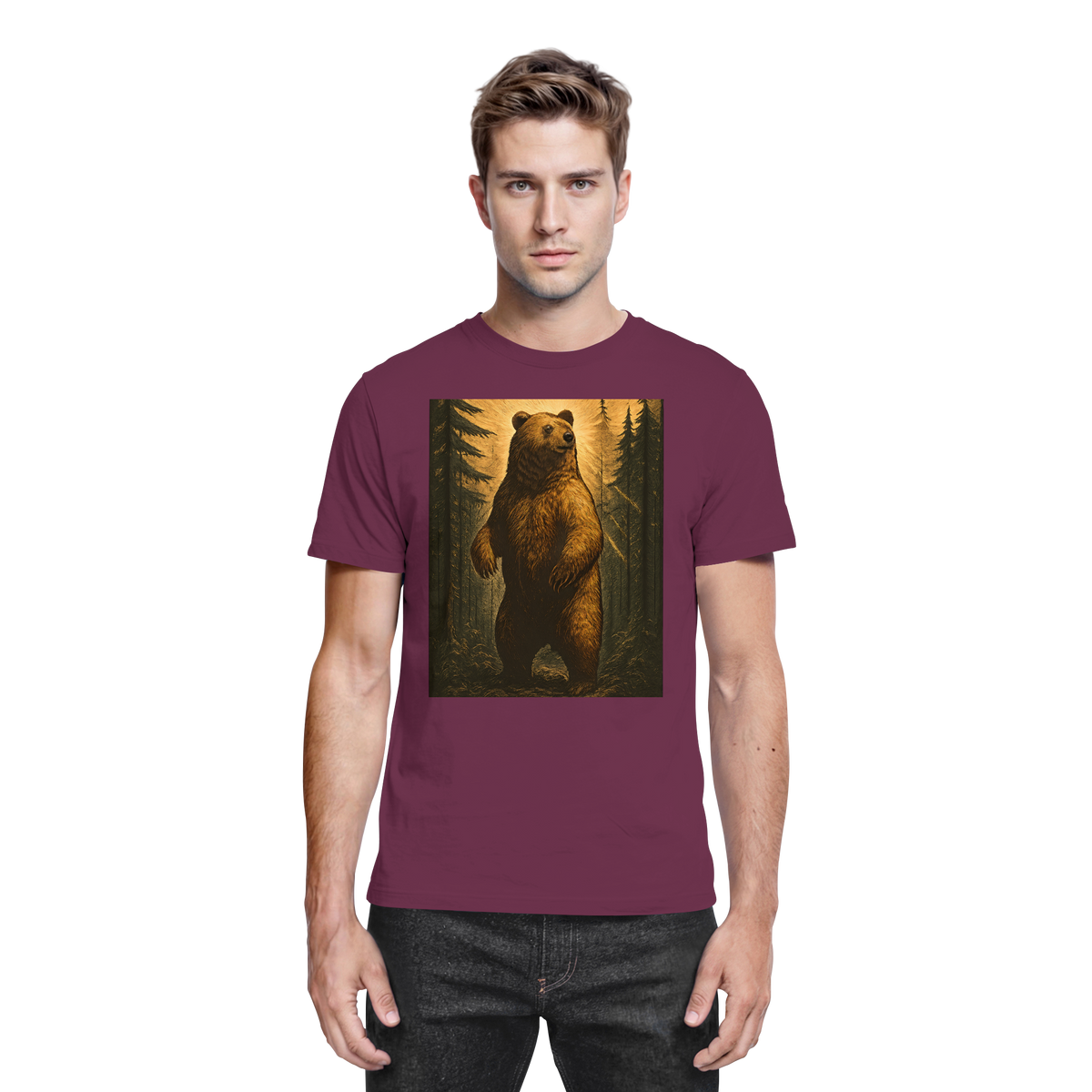 Unisex Deep Timber Shirt by Arvenzo in burgundy, front view showing classic collar and button-down design.
