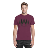 Front view of a burgundy Arvenzo Pine Dusk unisex shirt with a classic fit and smooth fabric, displayed flat on a white background.