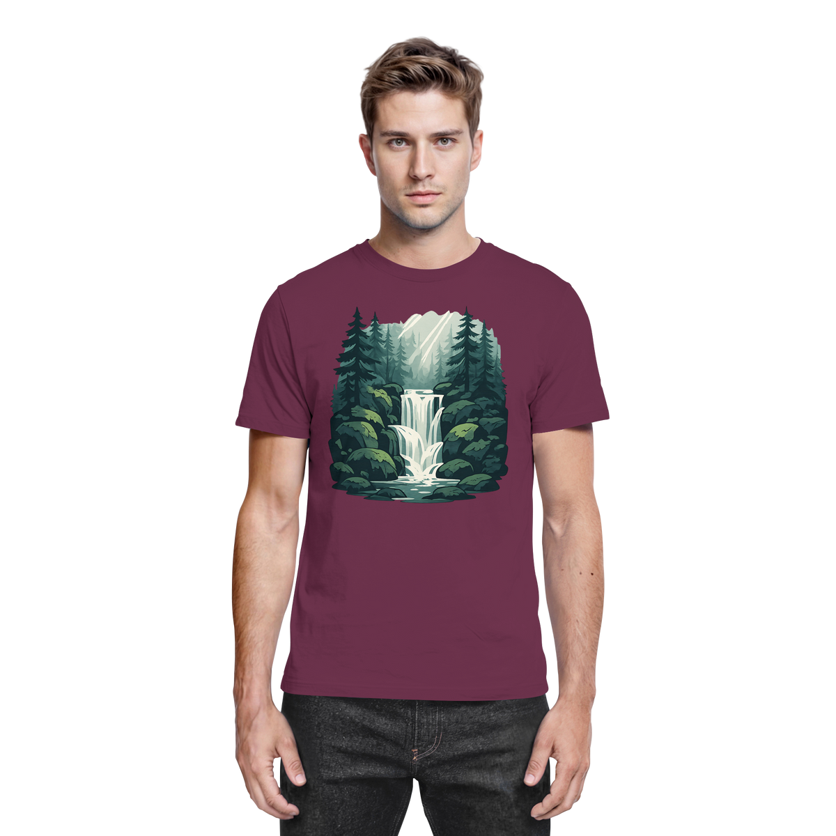 Front view of Arvenzo Fall Creek unisex shirt in burgundy with a classic crew neck and premium fabric.