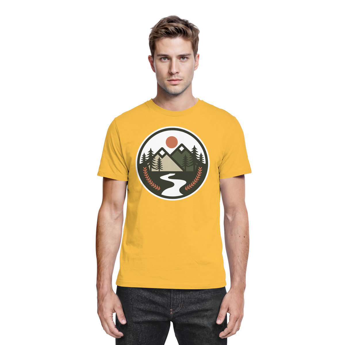 Unisex Arvenzo Open Ground shirt with a gold front design, featuring a comfortable fit and stylish casual wear.