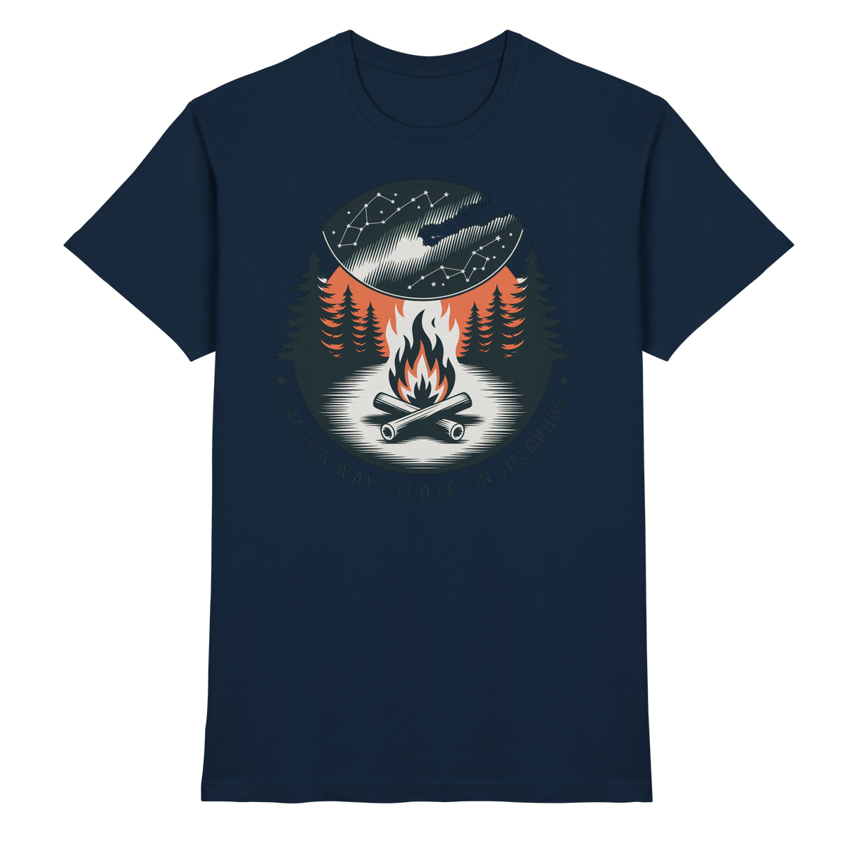 Unisex navy Star Map shirt by Arvenzo, front view showcasing celestial star pattern on a premium fabric shirt.
