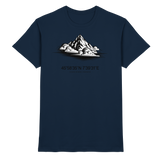 Navy Arvenzo Summit Point unisex shirt with front design, made from premium fabric, displayed flat on white background.