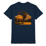 Front view of navy Arvenzo Elk Meadow unisex shirt with a classic fit and soft fabric, showcasing the stylish design.