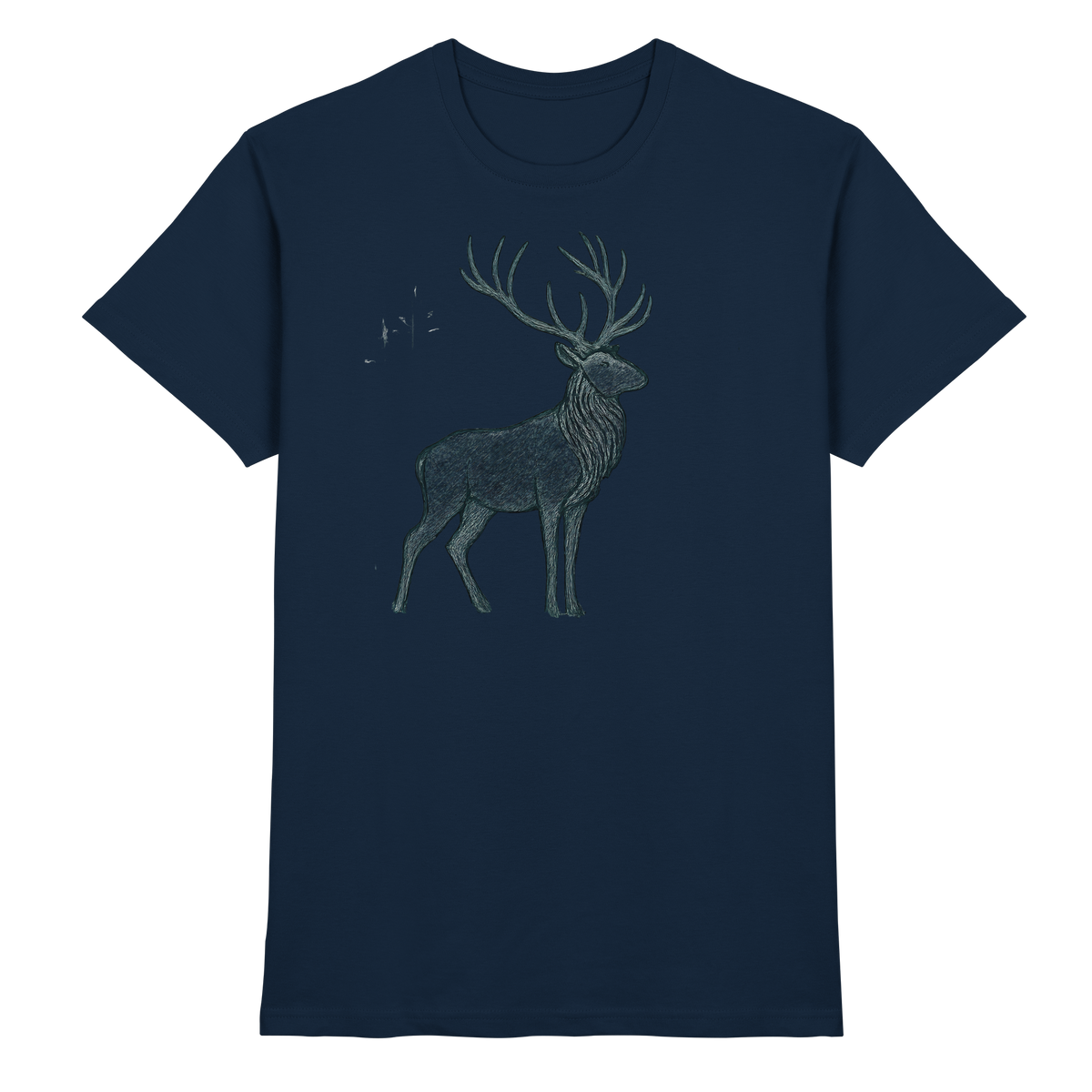 Front view of Arvenzo Mist Crown unisex navy shirt with a stylish crown graphic design.