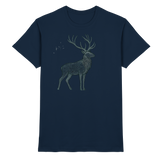 Front view of Arvenzo Mist Crown unisex navy shirt with a stylish crown graphic design.