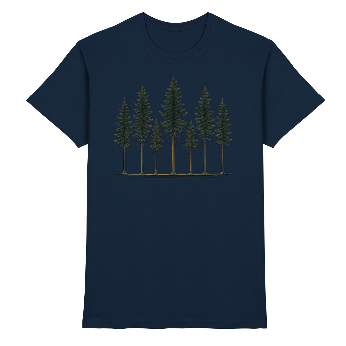 Front view of Arvenzo Pine Dusk Unisex Shirt in navy with a classic fit and subtle pine branch design.