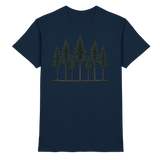 Front view of Arvenzo Pine Dusk Unisex Shirt in navy with a classic fit and subtle pine branch design.