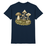 Navy Forest Floor Unisex Shirt by Arvenzo featuring a detailed forest leaf and plant print on the front.