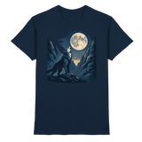 Front view of Arvenzo silver Howl unisex shirt in navy with a stylish graphic design on the chest.