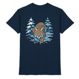 Front view of Arvenzo Snow Lynx unisex navy shirt featuring a stylish snow lynx graphic design.