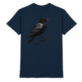 Unisex Dark Raven Shirt by Arvenzo, navy premium shirt shown from the front with a clear view of the design and fit.