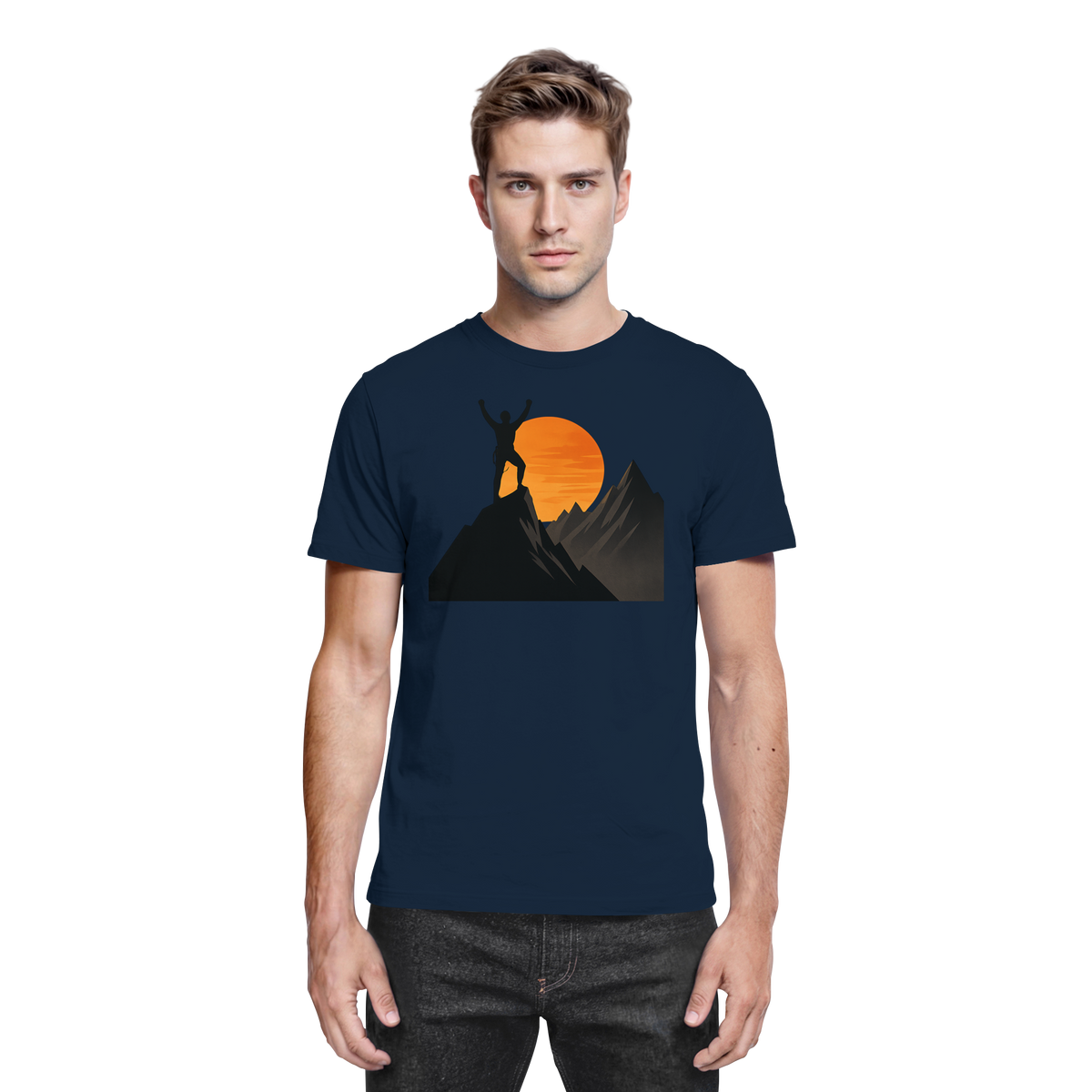 Front view of Arvenzo Bold Ascent unisex navy shirt featuring a sleek design and comfortable fit.