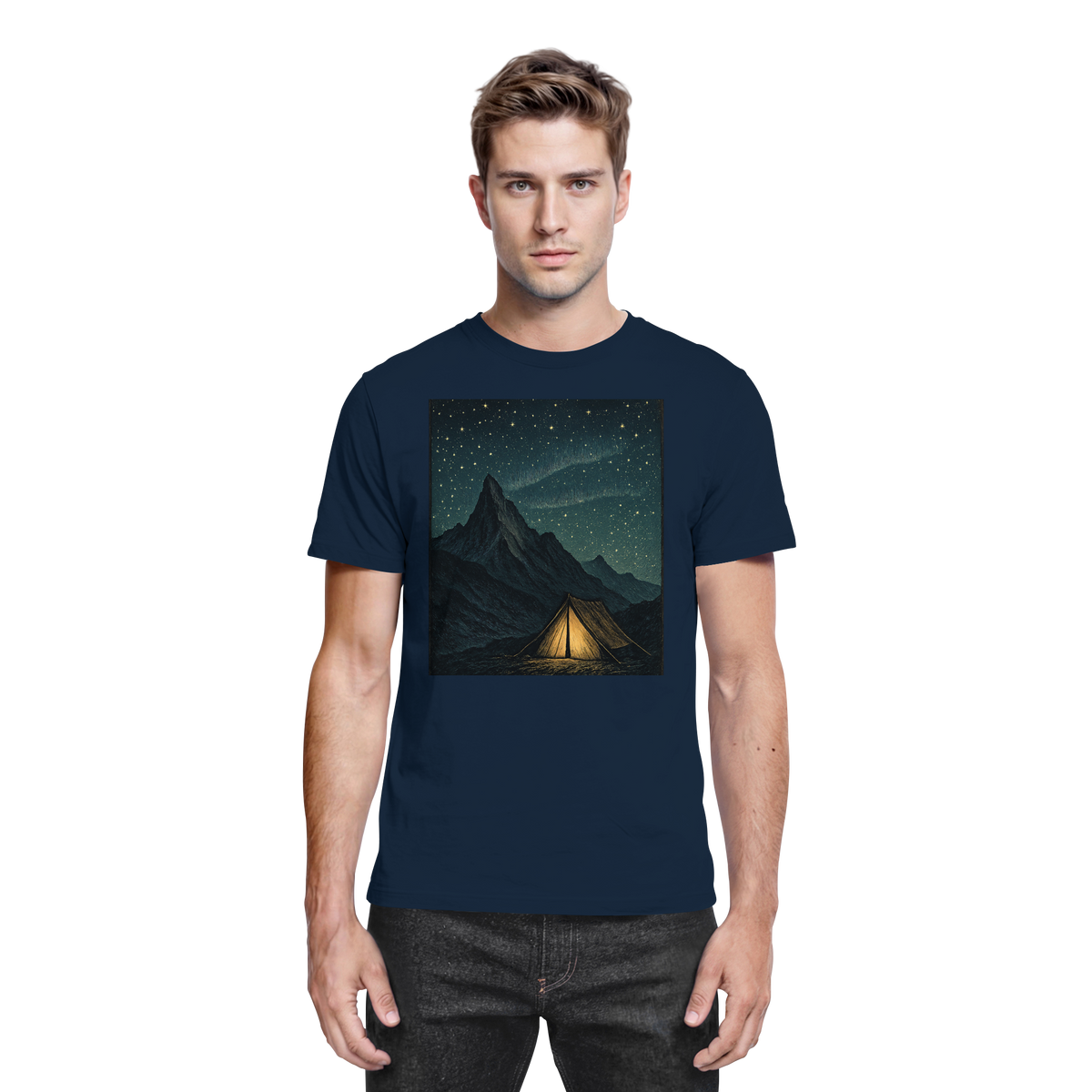 Front view of Arvenzo North Light unisex navy shirt with a classic fit and collar, showcasing the premium fabric and design details.