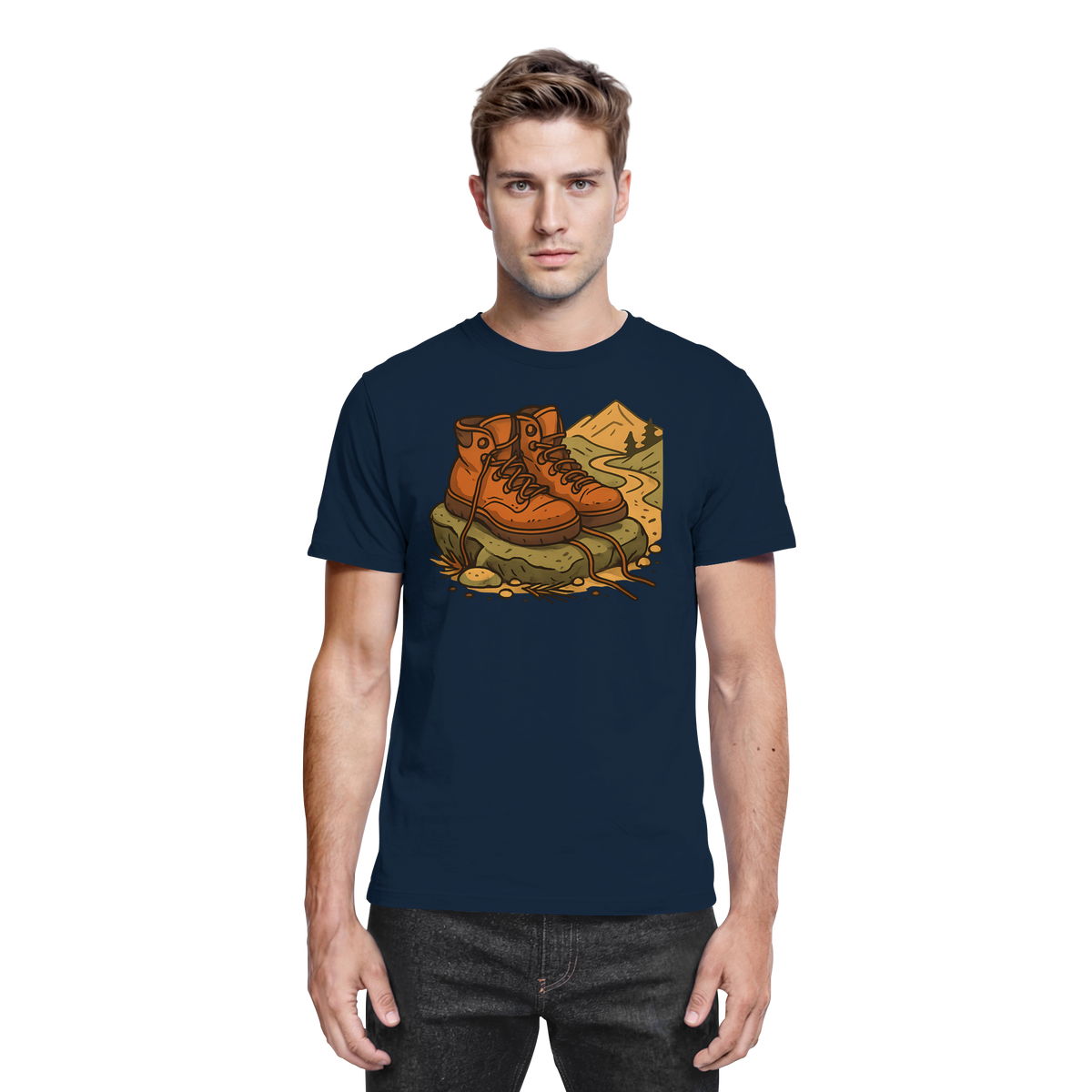 Arvenzo Trail Rest unisex navy shirt displaying a front view with a crew neckline and casual fit.