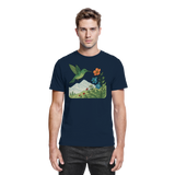 Front view of Arvenzo Bloom Wing unisex navy shirt with a classic fit and smooth fabric.