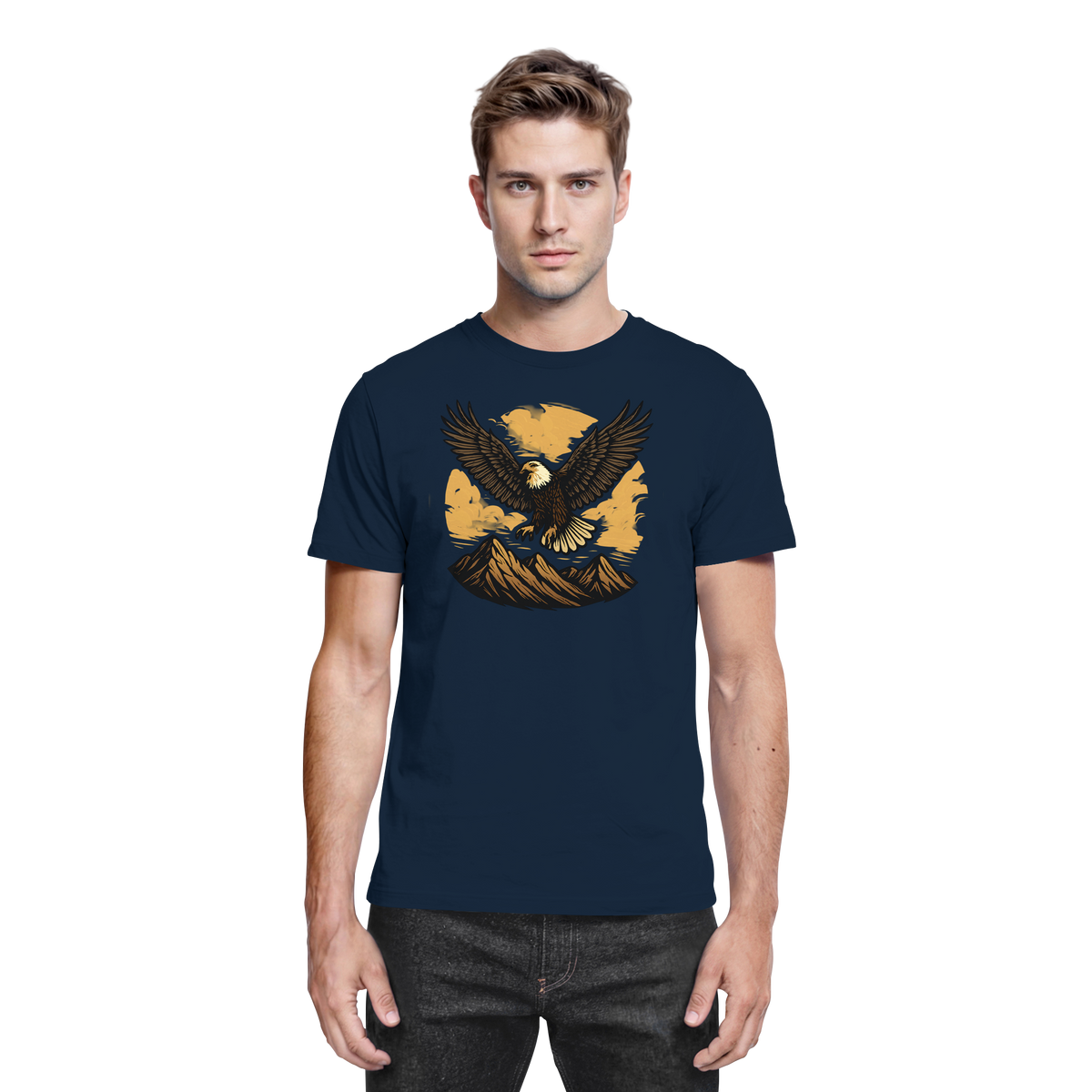 Front view of Arvenzo unisex Iron Wing shirt in navy, showcasing the sleek design and premium fabric.