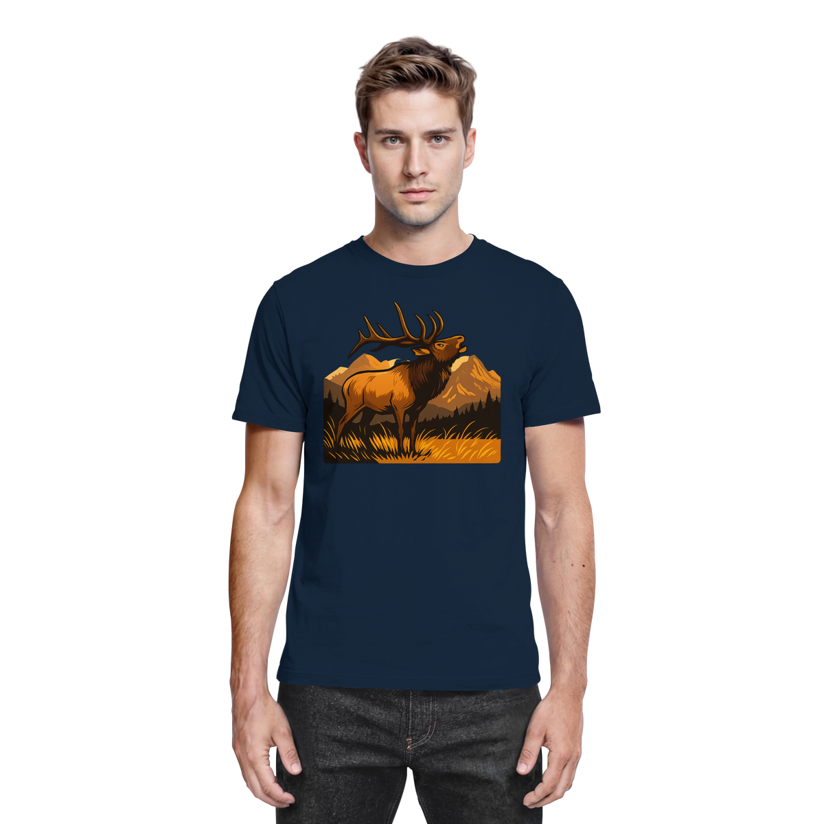 Front view of Arvenzo unisex Elk Meadow shirt in navy, showcasing the premium fabric and clean design.