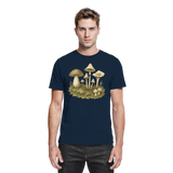 Front view of Arvenzo unisex Forest Floor shirt in navy, showcasing a comfortable fit and forest-inspired graphic design.