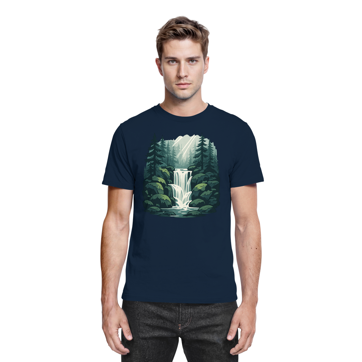 Navy Fall Creek unisex shirt by Arvenzo, front view showing classic collar and button placket on premium fabric.