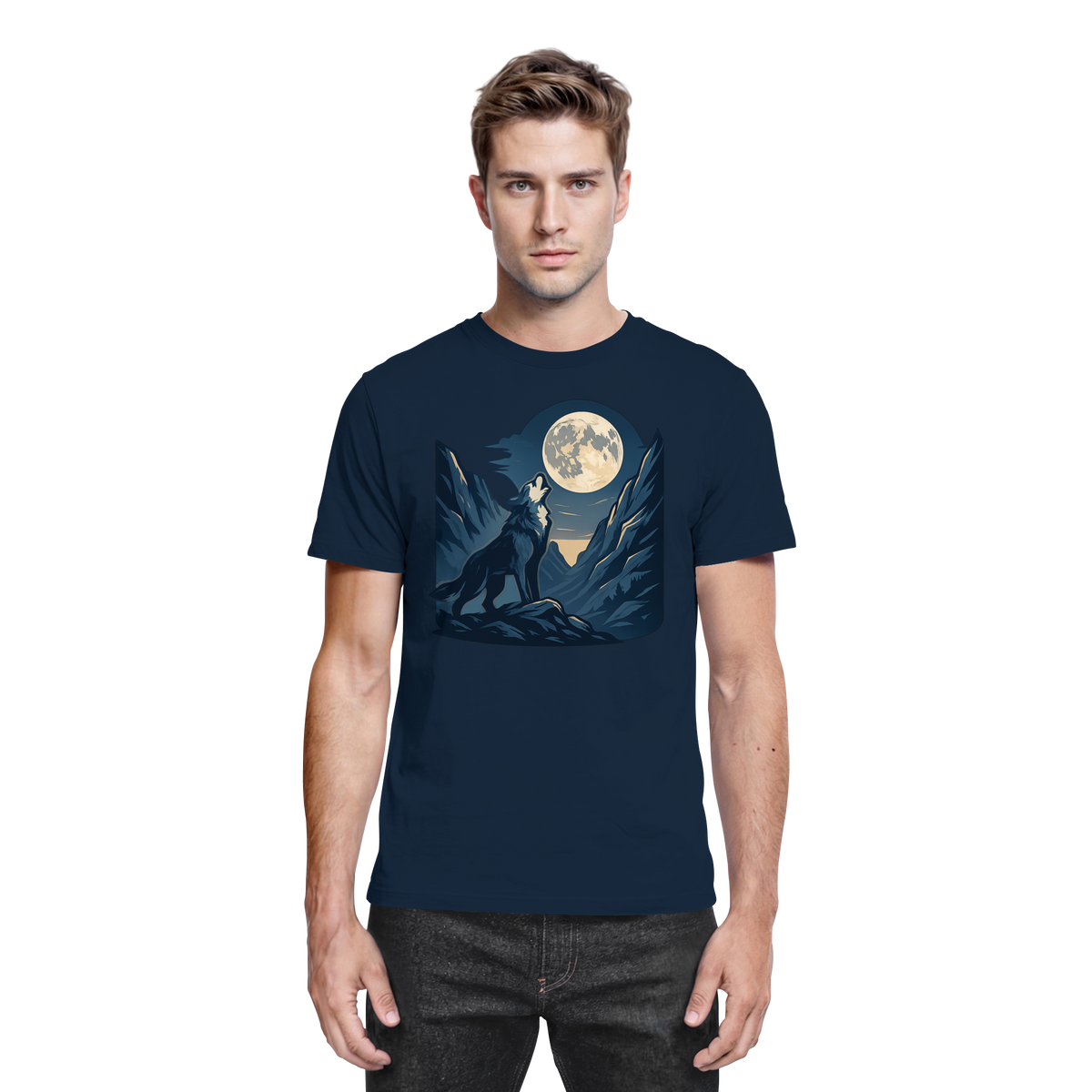 Front view of Arvenzo silver Howl unisex shirt in navy, showcasing the premium fabric and stylish design.