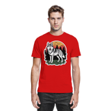 Front view of Arvenzo Lone Dusk unisex shirt in vibrant red, showcasing a premium design and comfortable fit.