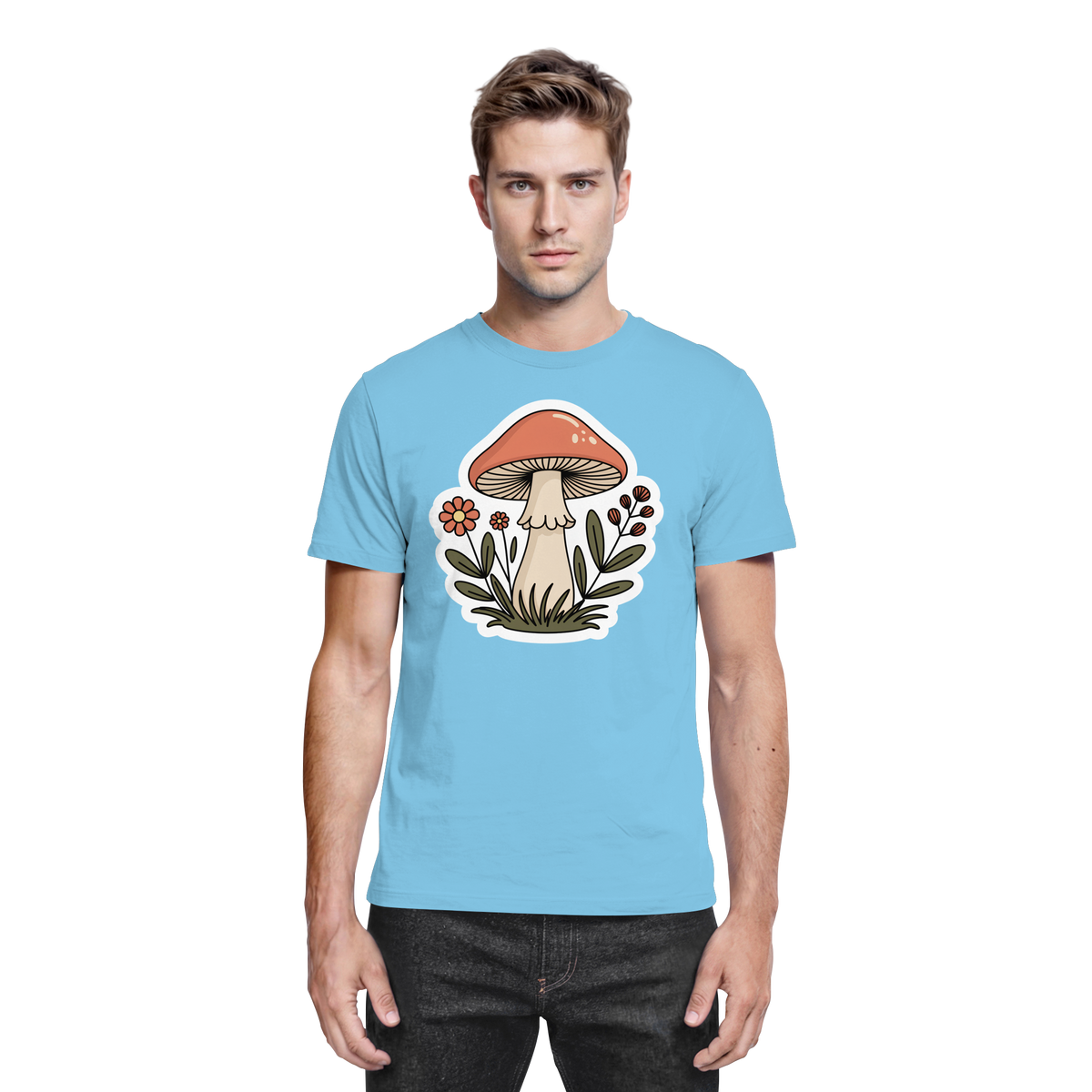 Front view of a sky-blue unisex Still Roots shirt by Arvenzo, showcasing a casual fit and soft fabric.