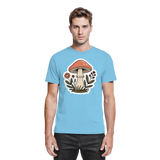 Front view of a sky-blue unisex Still Roots shirt by Arvenzo, showcasing a casual fit and soft fabric.