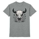 Unisex Bison Skull Shirt by Arvenzo in sports grey meliert fabric, front view showcasing detailed bison skull graphic.