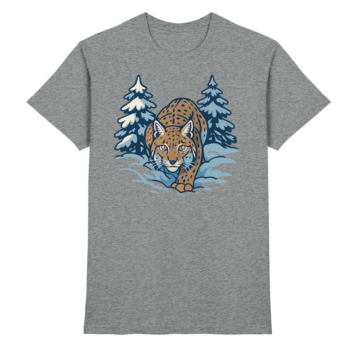 Unisex Snow Lynx Shirt by Arvenzo in sports grey meliert, front view showcasing soft fabric and classic fit.