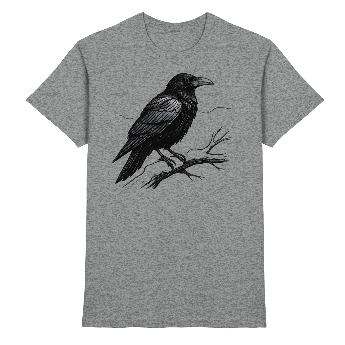 Unisex Dark Raven Shirt by Arvenzo featuring a front view in sports grey meliert fabric, casual and comfortable design.
