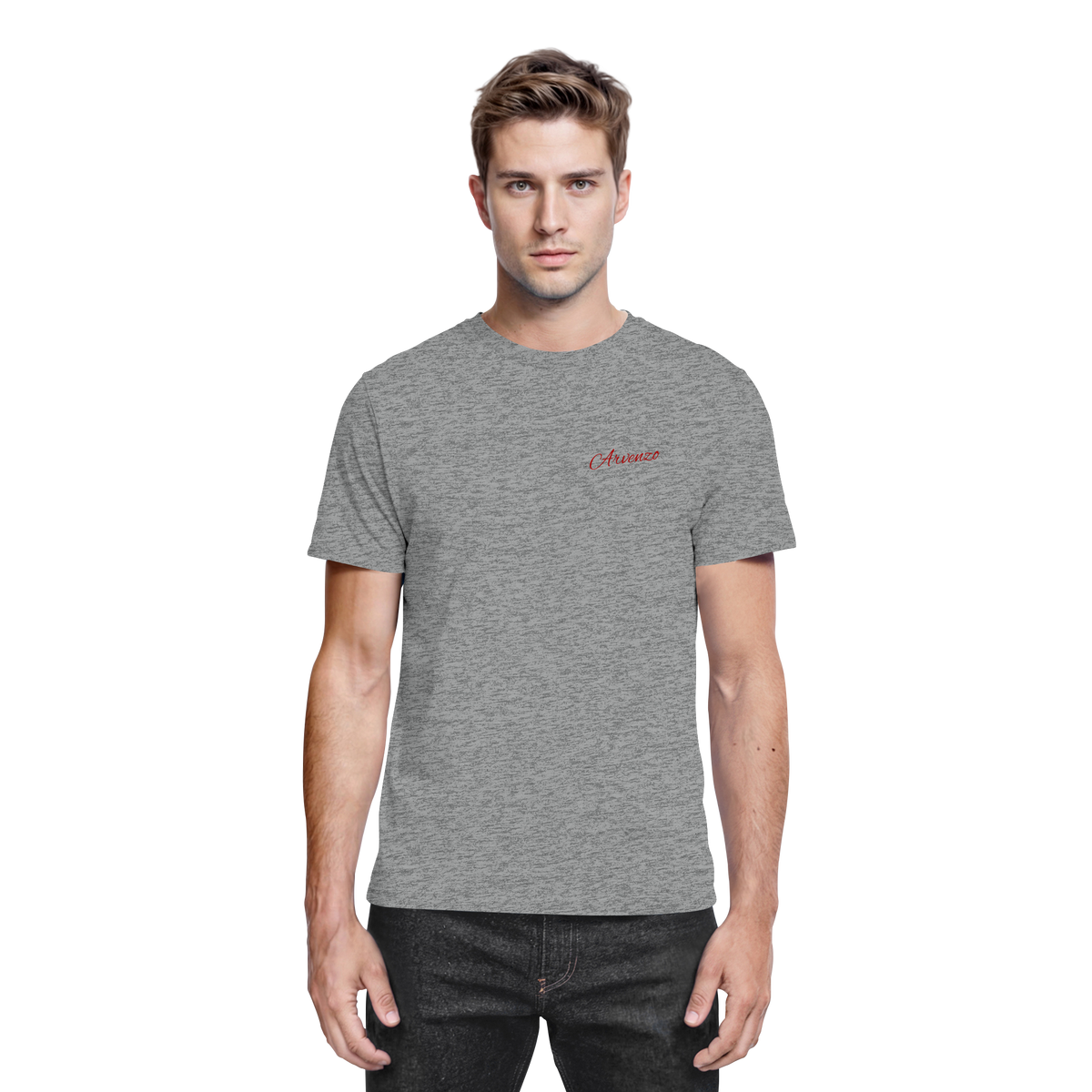 Front view of Arvenzo unisex Pure Ground shirt in sports grey meliert, showing a classic crew neck and comfortable fit.