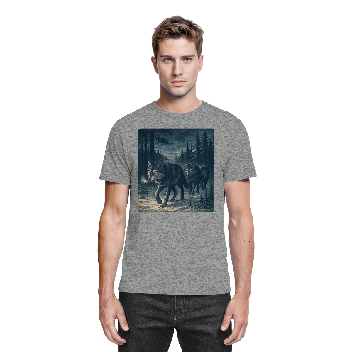 Front view of Arvenzo Pack North unisex shirt in premium sports grey meliert fabric, showcasing a modern casual design.