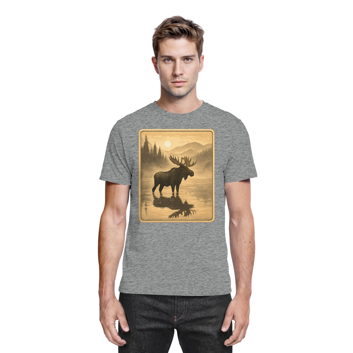 Front view of Arvenzo Calm Shore unisex shirt in sports grey meliert, showcasing a relaxed fit and soft fabric.