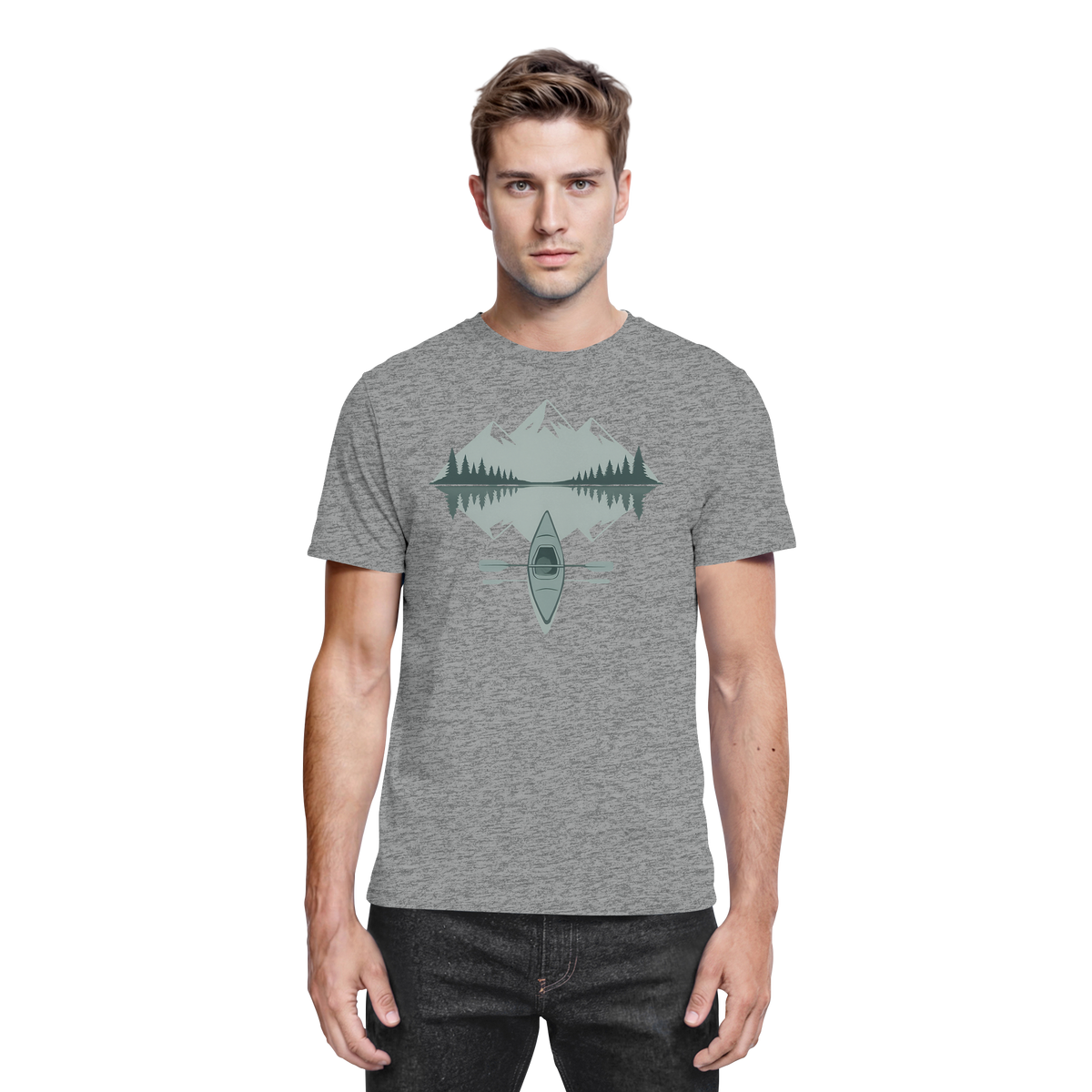 Unisex Mirror Lake Shirt by Arvenzo in sports grey meliert, front view showing comfortable fit and stylish design.