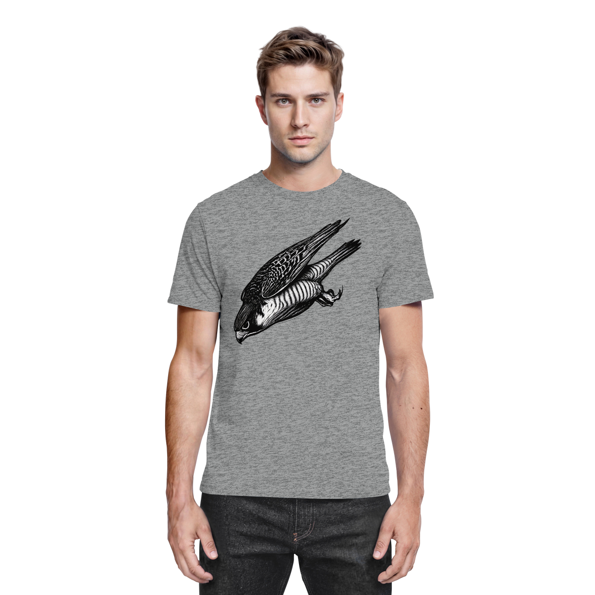 Arvenzo Swift Dive unisex sports grey meliert shirt with front design, casual and athletic style, premium quality fabric.