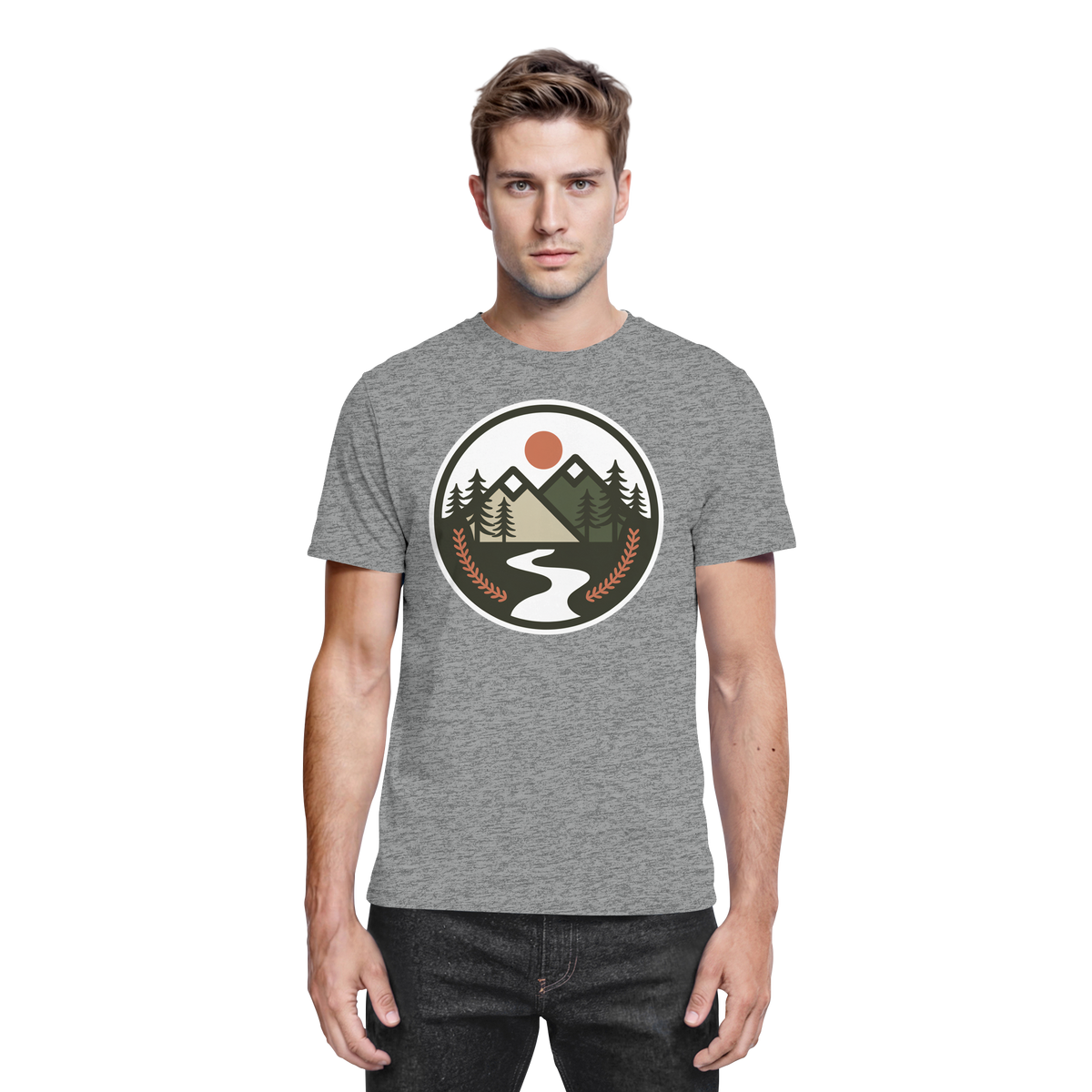 Front view of Arvenzo unisex Open Ground shirt in sports grey meliert, showcasing the casual, comfortable design.