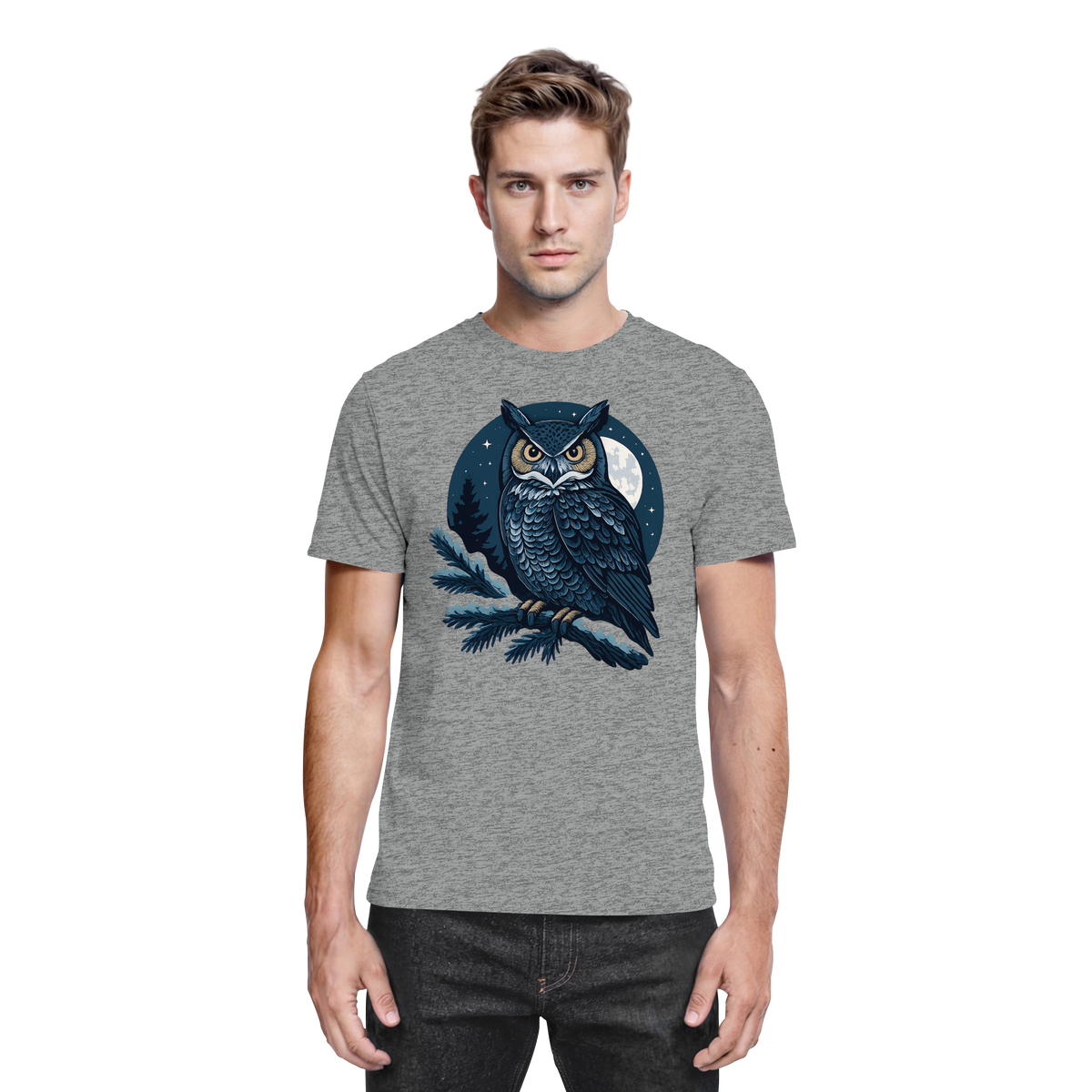 Unisex Night Watch Shirt by Arvenzo in sports grey meliert, front view showcasing classic crew neck and comfortable fit.