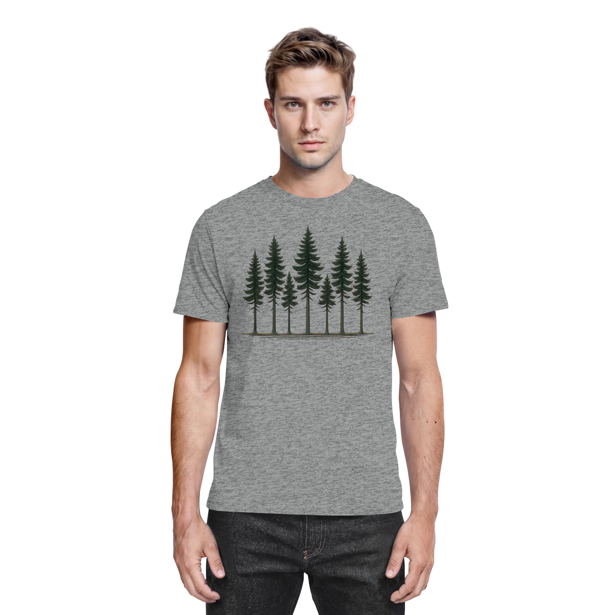 Front view of Arvenzo Pine Dusk unisex shirt in sports grey meliert, showcasing a comfortable, stylish design.