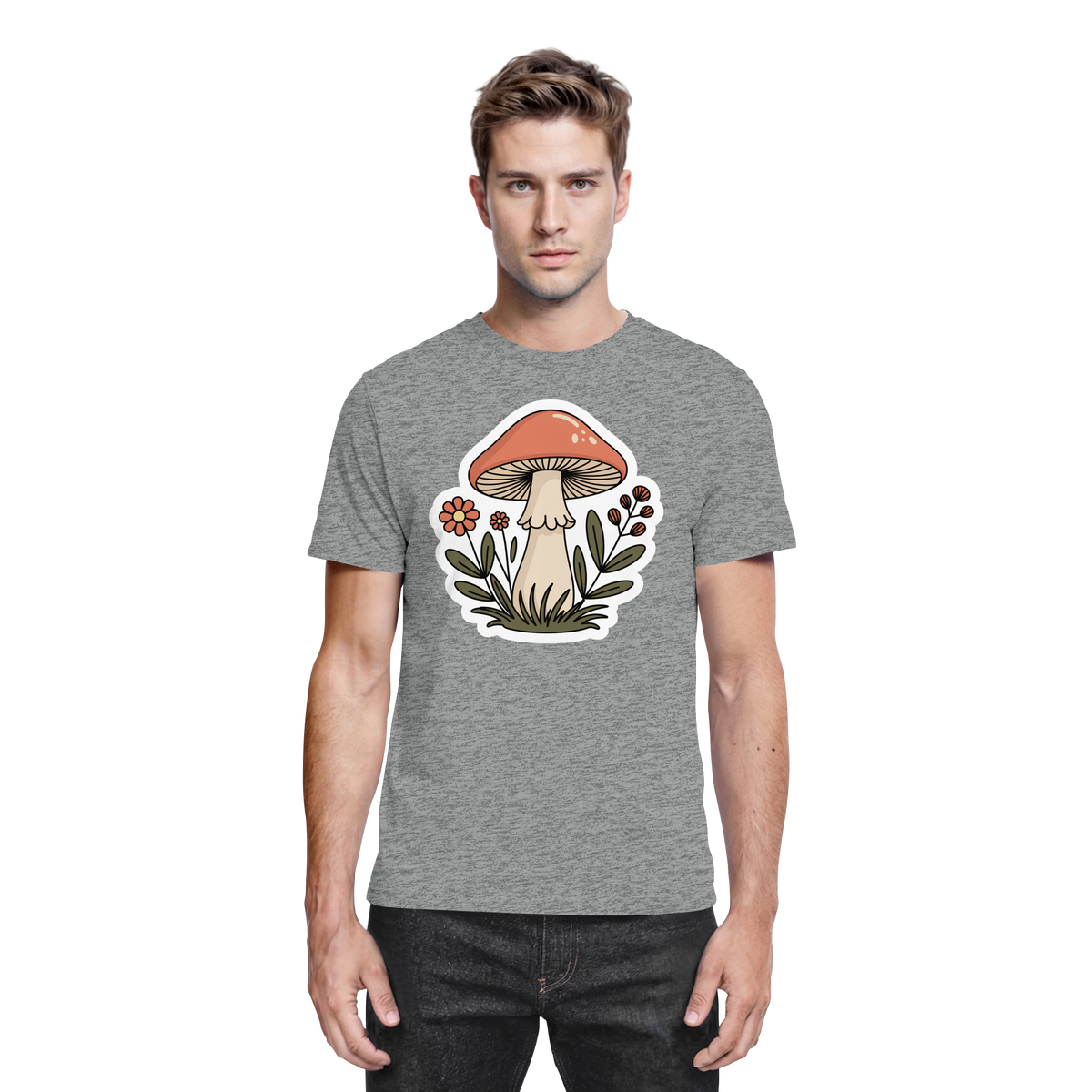 Front view of Arvenzo Still Roots unisex shirt in sports grey meliert fabric, showcasing a comfortable casual design.