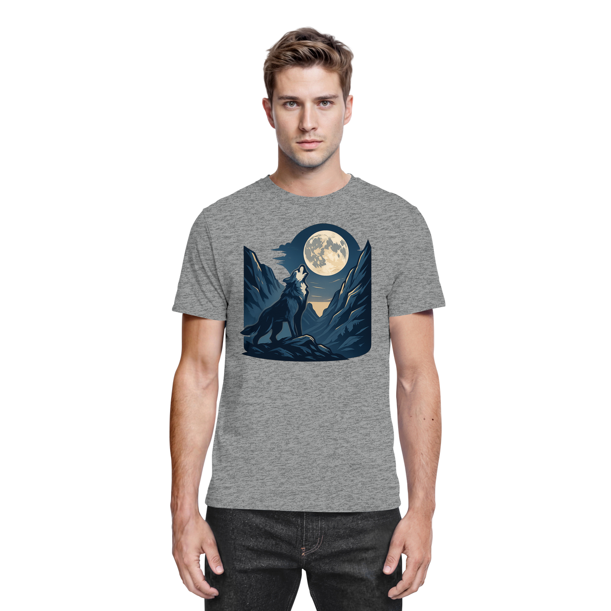 Silver Howl unisex shirt by Arvenzo featuring a front view in sports grey meliert fabric.