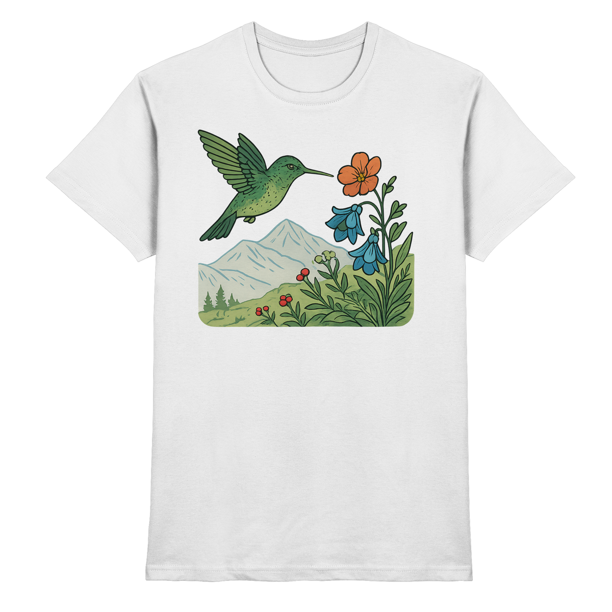 White Bloom Wing unisex shirt by Arvenzo, front view showing a stylish floral wing design on the chest.