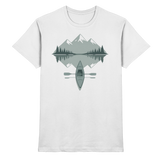 White Arvenzo Mirror Lake unisex shirt featuring a front graphic design, casual fit, soft fabric, and stylish look.