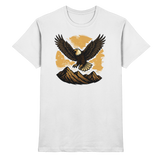 Front view of Arvenzo Iron Wing unisex white shirt featuring a sleek iron wing graphic design.
