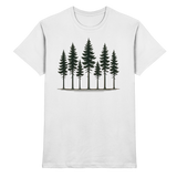 White Arvenzo Pine Dusk unisex shirt with a front design, showcasing a casual and stylish cotton fabric.