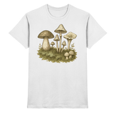 White unisex Forest Floor Shirt by Arvenzo featuring a detailed forest-inspired design on the front.
