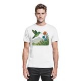 White unisex Bloom Wing shirt by Arvenzo featuring a front view with a stylish wing design on the chest.