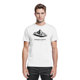 White Arvenzo Summit Point unisex shirt with front design, made from premium fabric, casual and comfortable for everyday wear.