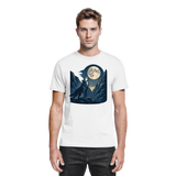 Front view of a white unisex Silver Howl shirt by Arvenzo, featuring a sleek design and comfortable fit.
